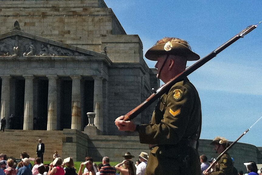 About 1,000 gathered for Remembrance Day ceremonies at the Melbourne Shrine.