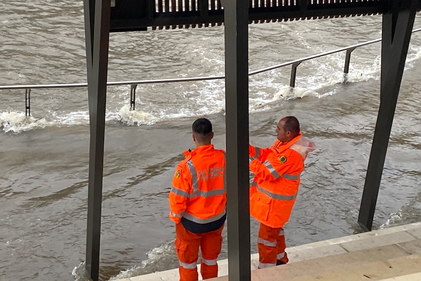 Personal de emergencia estatal en un río Parramatta inundado