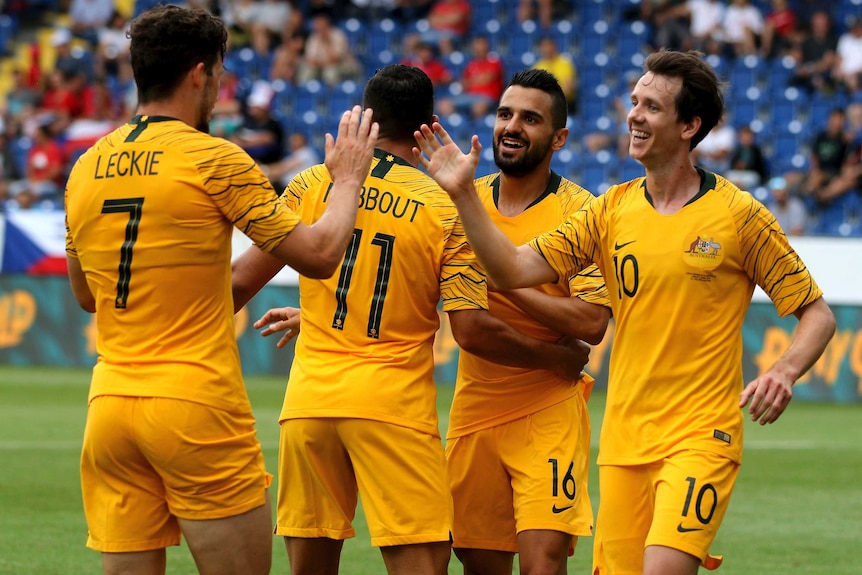 Socceroos celebrate win over Czech Republic