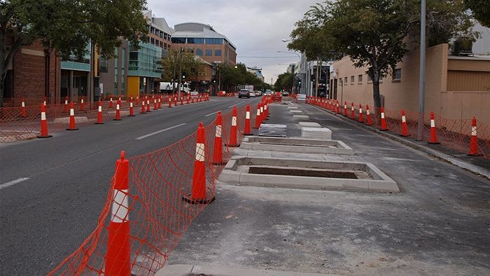 Bike lane construction on Frome Street