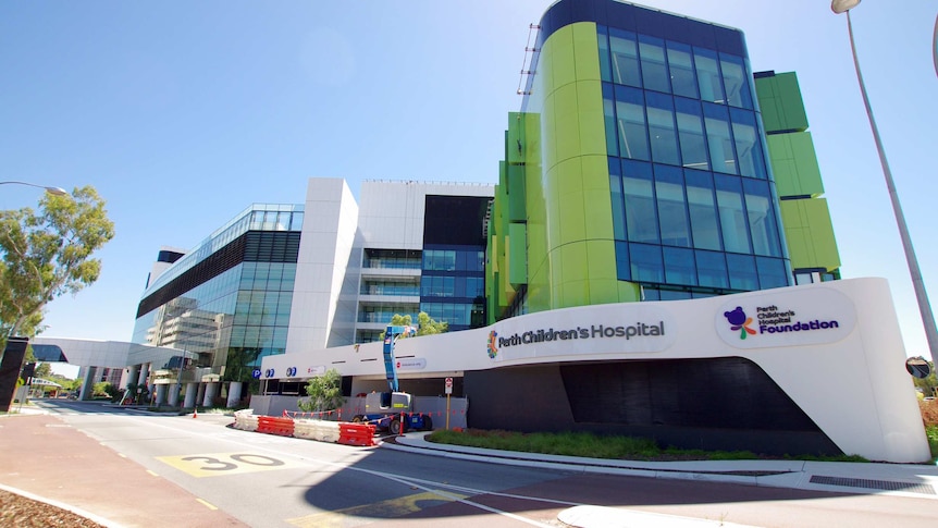 A wide shot of the outside of the new Perth Children's Hospital.