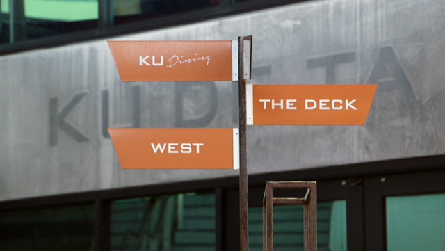Signs for Ku De Ta's three restaurants outside the complex.