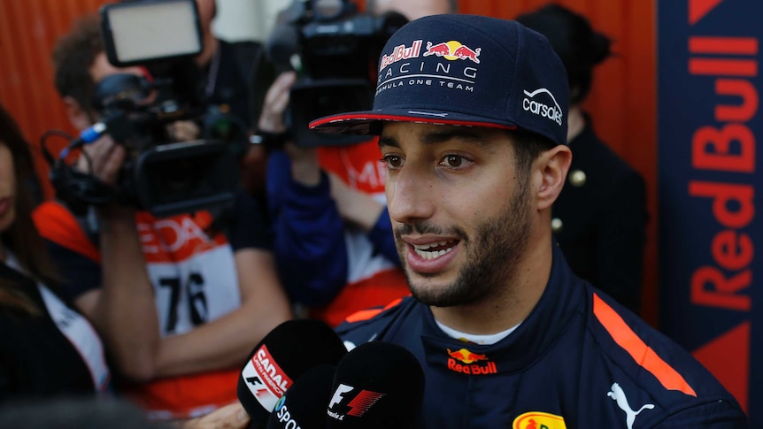 Daniel Ricciardo speaks to the media during F1 preseason