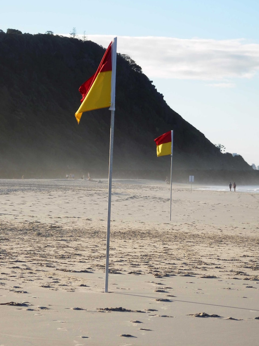 flags placed on a Gold Coast beach