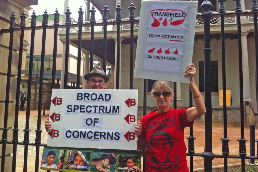 Transfield protest outside the Mint on Macquarie Street in Sydney