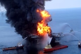 Desperate: rescue crews try to extinguish the blaze on the Deepwater Horizon oil rig