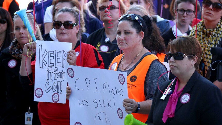 Health Services Union members held a rally outside the WA Parliament last month.