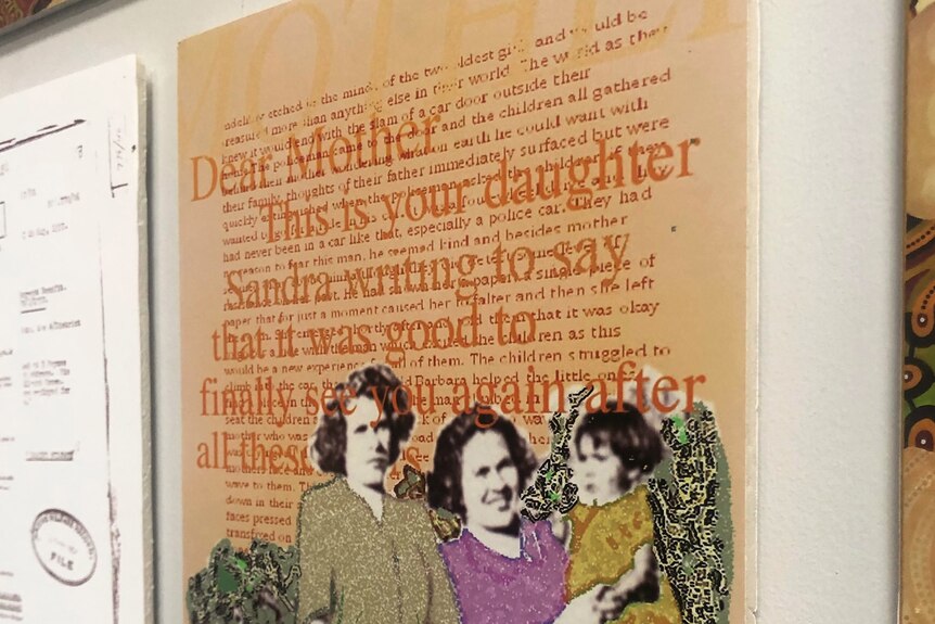 Artwork of two women with a baby girl in front of wording 'dear mother...it was good to see you after all these years.'