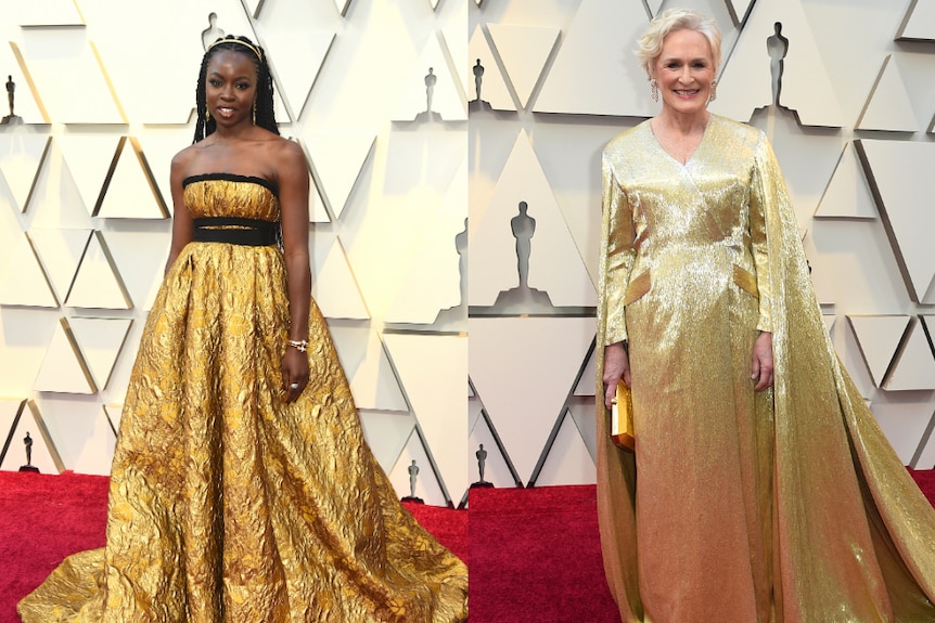 Glenn Close and Danai Gurira wear gold gowns to the Oscars.