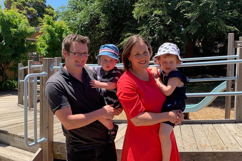 Kelly O'Dwyer, her husband and their children smile for the cameras.