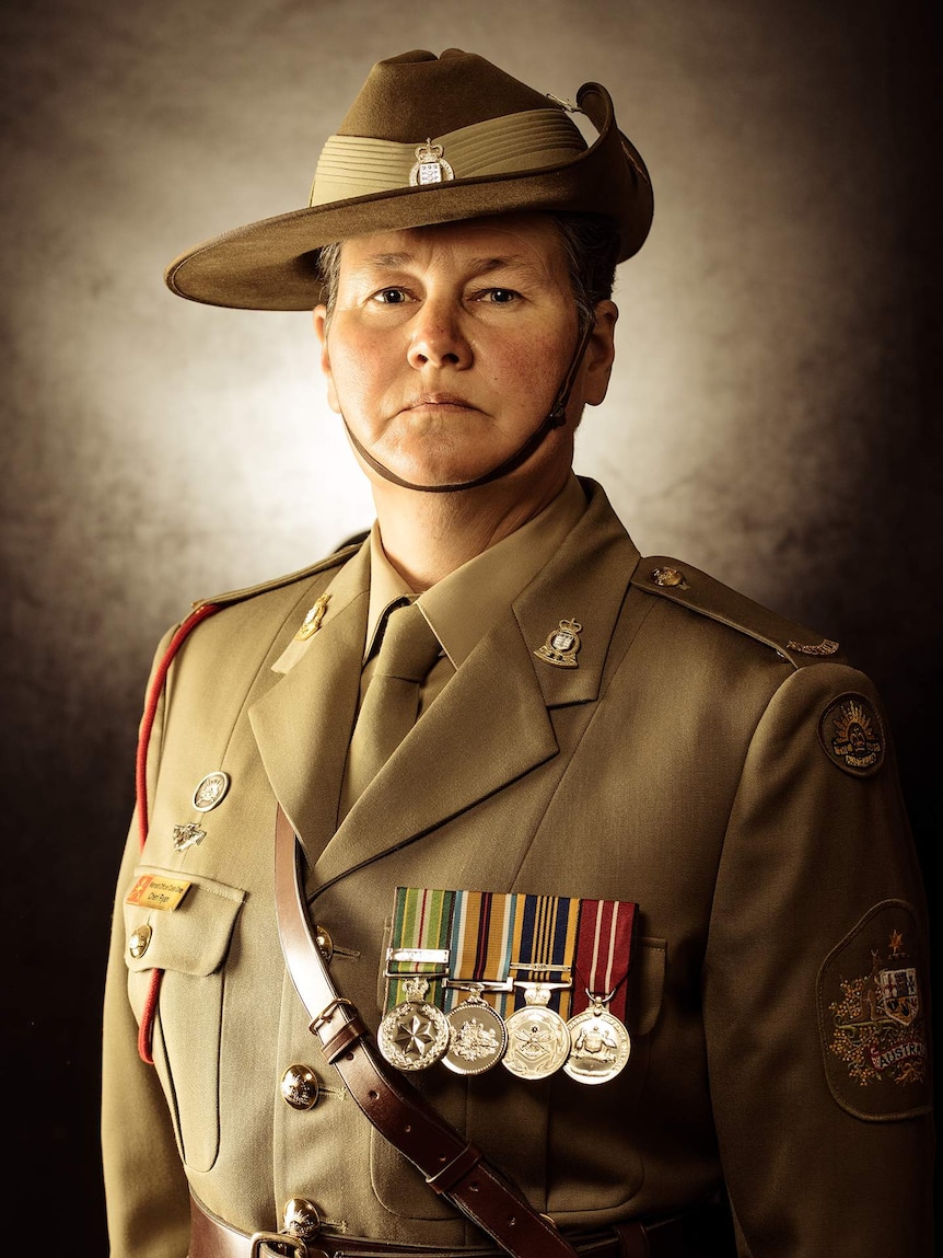 A woman in army uniform.