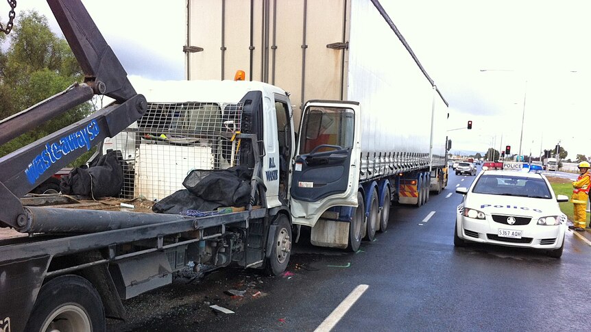 City-bound traffic was disrupted on Port Wakefield Road in Adelaide when two trucks collided.