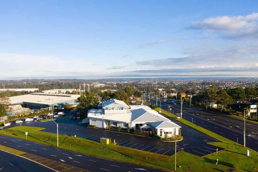 An aerial view of the Crossroads Hotel in south-west Sydney