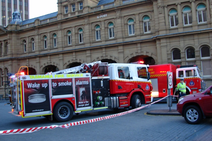 Tasmanian fire truck outside Hobart GPO.