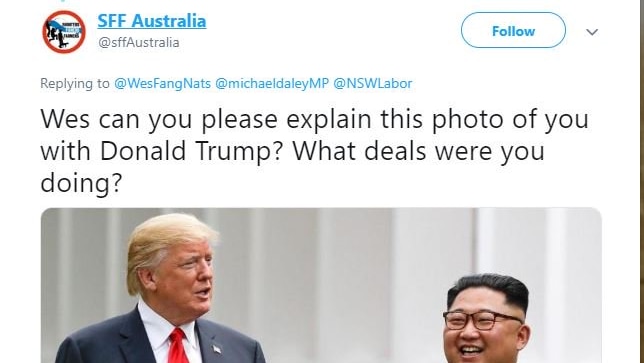 tweet from SFF Australia featuring picture of donald trump and kim jong un