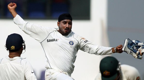 Harbhajan Singh celebrates a wicket