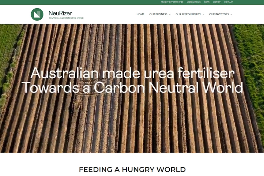 A photo of pastures with text reading 'Australian made urea fertiliser towards a carbon neutral world'