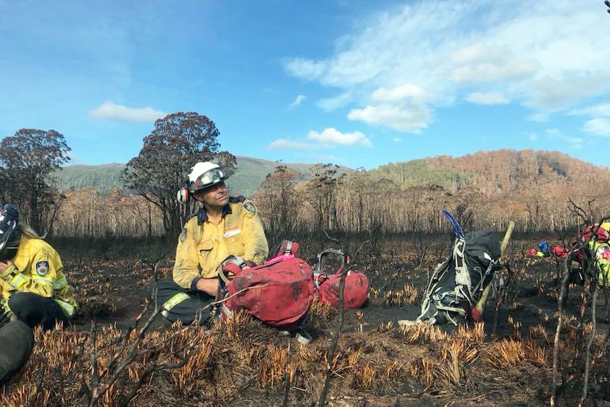 A firefighter takes a break