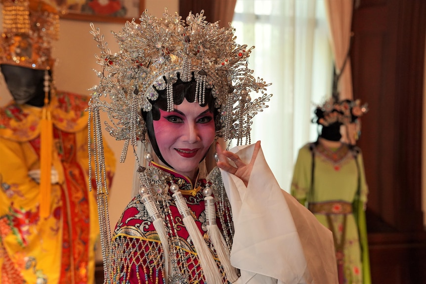 Gabrielle in full Chinese opera costume and make up