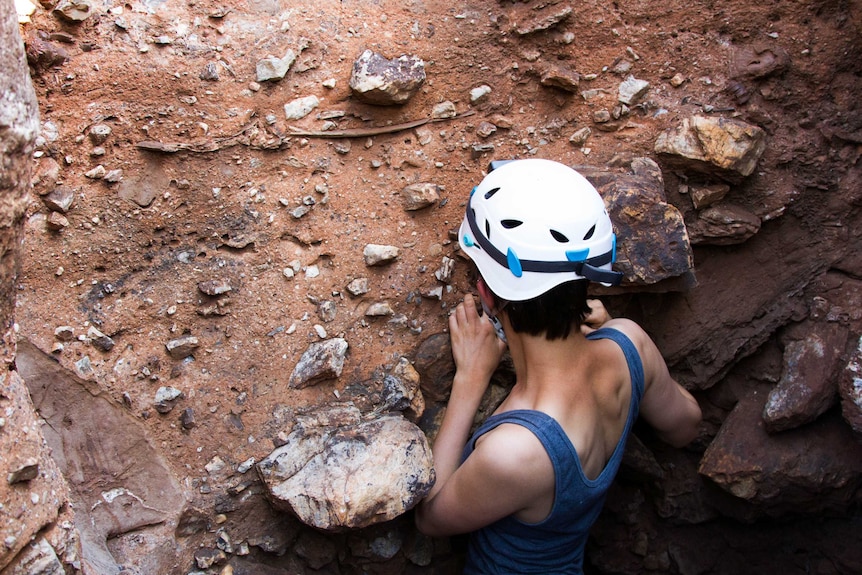 PhD student Angeline Leece at Drimolen Cave.