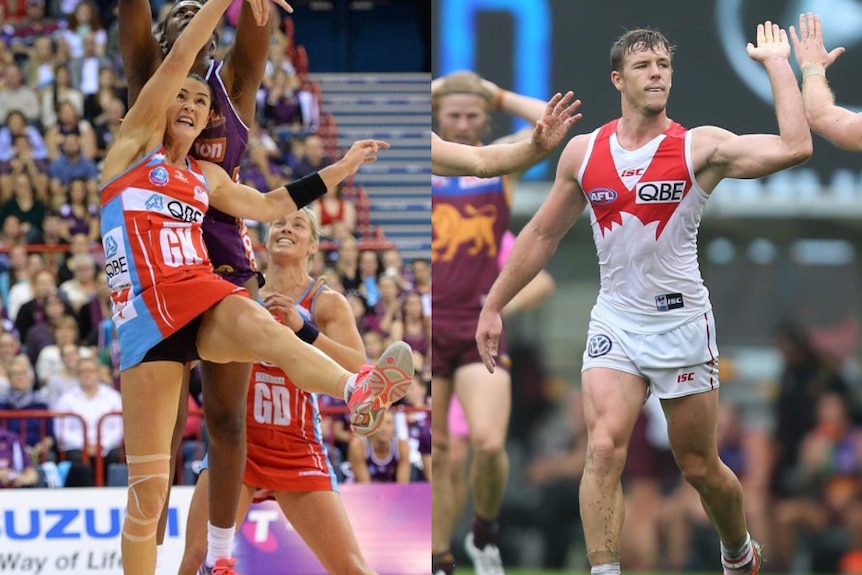 Composite image of Sharni Layton of the NSW Swifts and Luke Parker of the Sydney Swans