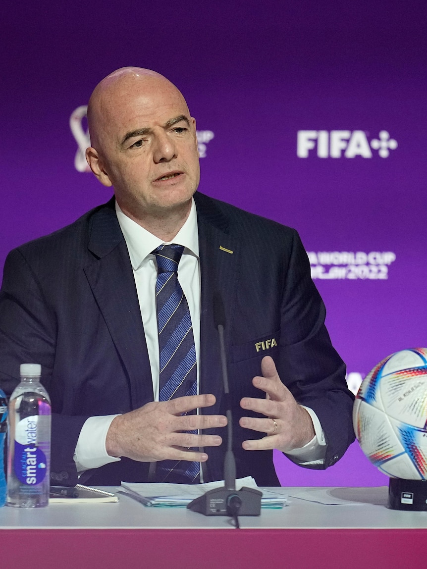 FIFA president Gianni Infantino speaks at the annual congress in Doha.