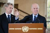 UN Syria envoy Staffan de Mistura speaks during his press briefing.