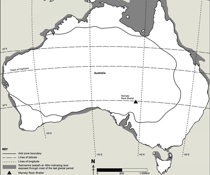 Map showing Warratyi rock shelter