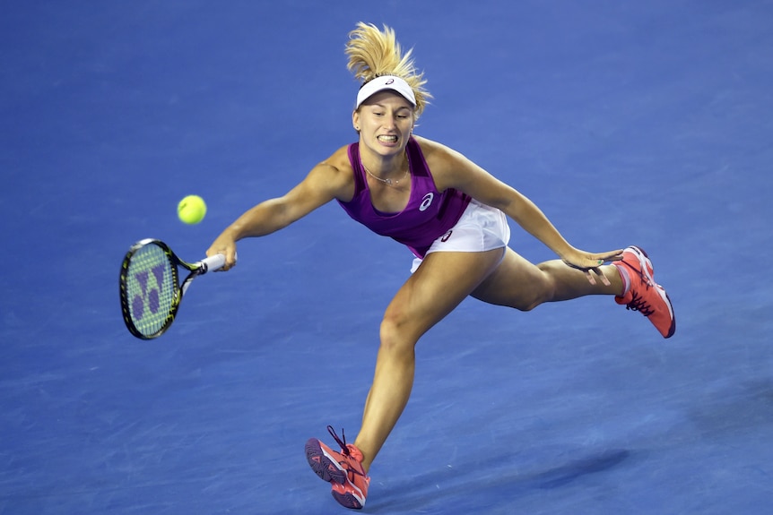 Daria Gavrilova stretches for the ball at the Australian Open