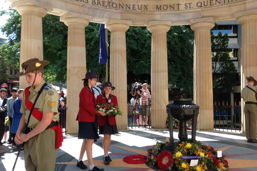 Wreaths being laid in Anzac Square Thursday 23 April 2015