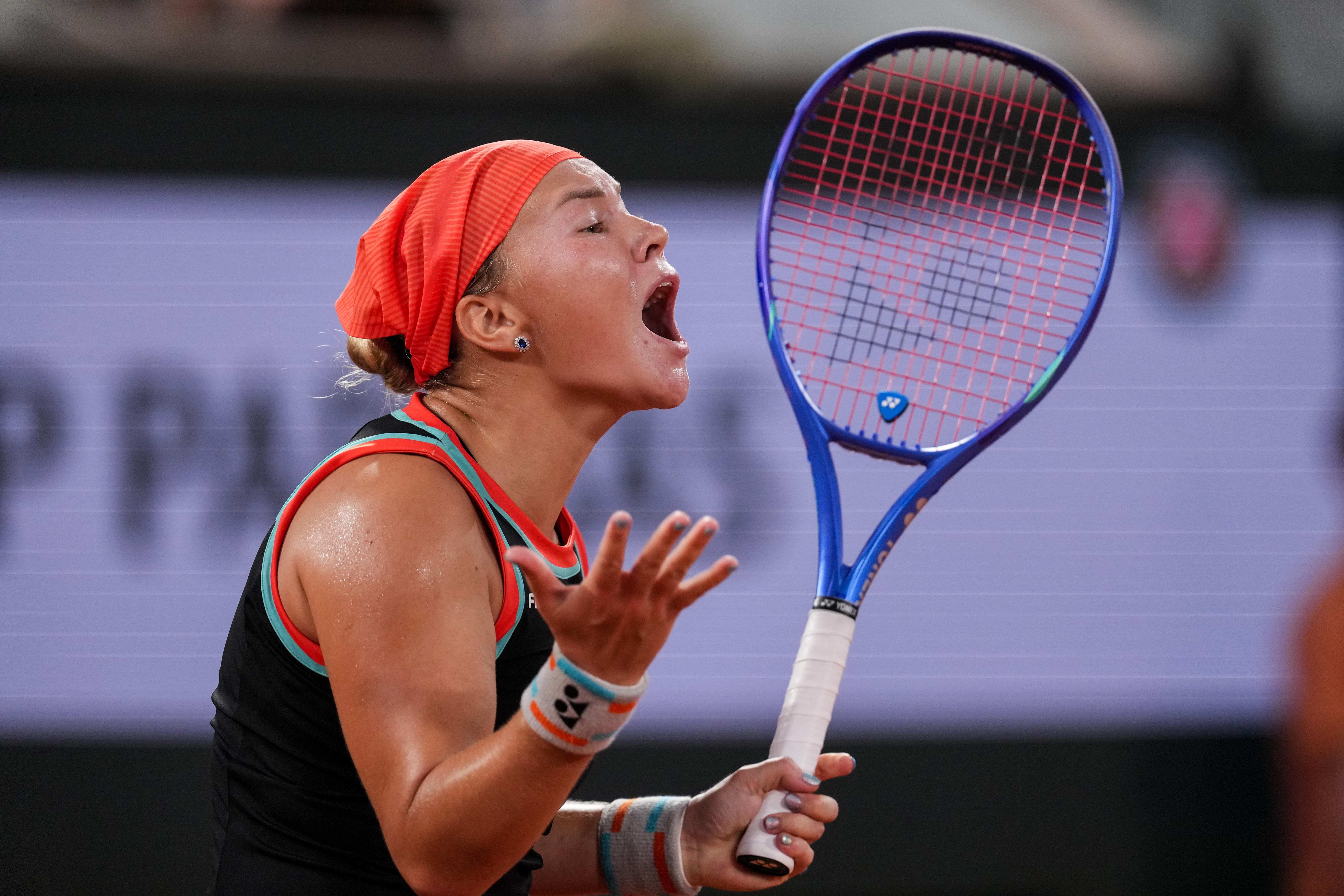 Diana Shnaider yells during the French Openn
