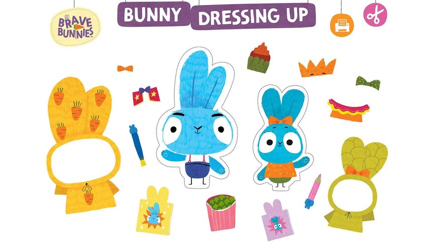 Cut outs (bunnies and accessories) for bunny dressing up