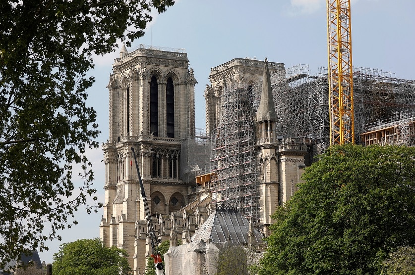 A view shows the Notre Dame de Paris Cathedral, which was damaged in a devastating fire one year ago.