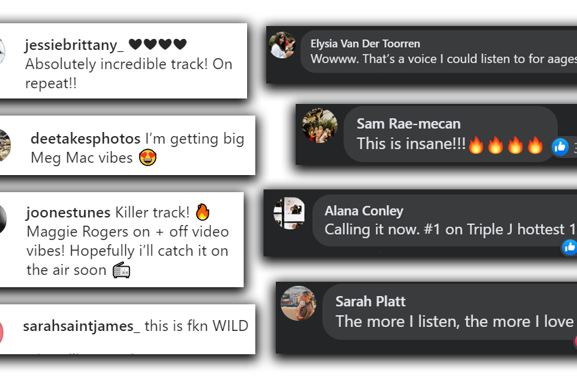 An array of social media comments left on the music video for 'Work For Me' by Mia Wray.