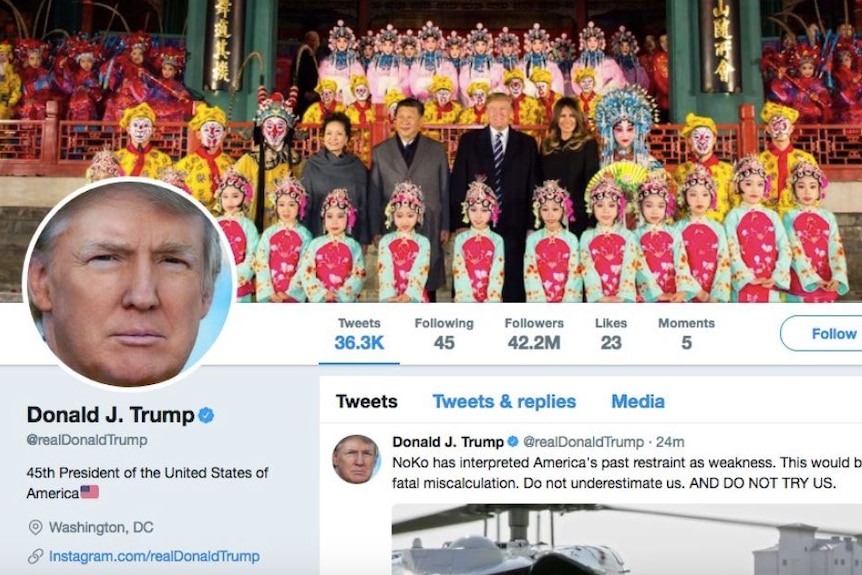 A screenshot of Donald Trump's Twitter screen in China.