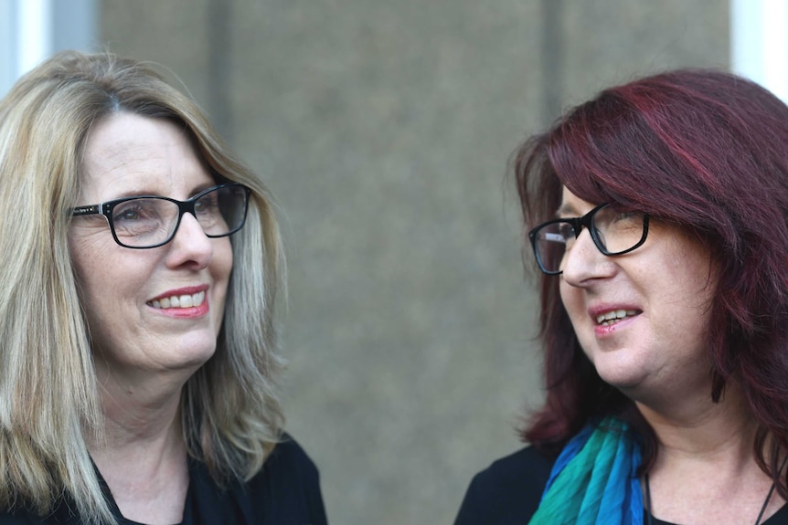 Glen Turner's wife Alison McKenzie and his sister Fran Pearce outside court in Sydney.