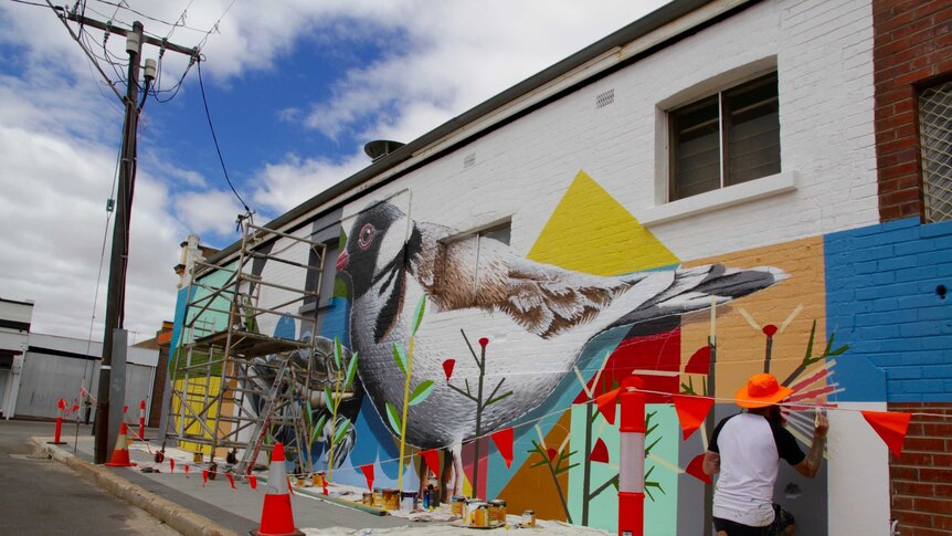 WA artist Brenton See paints local fauna in Katanning street.
