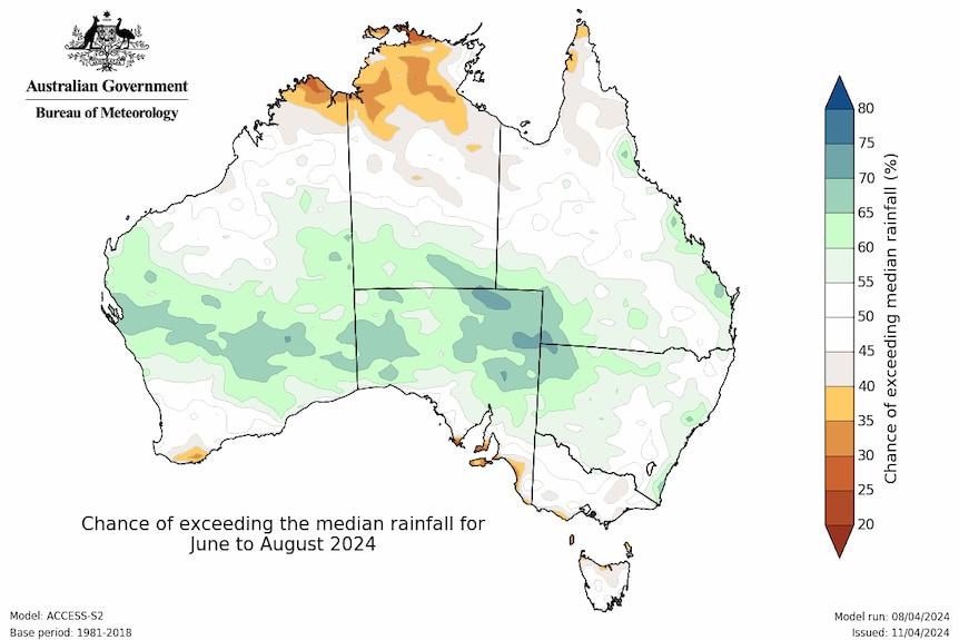 Graphic map of Australian indicating rainfall
