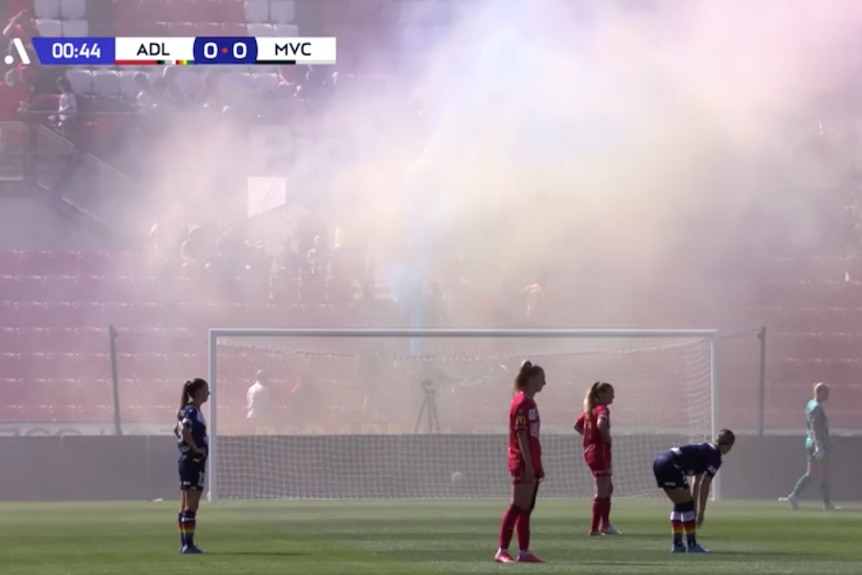Screenshot of Adelaide United v Melbourne Victory in the A-League Women's competition on February 26, 2022
