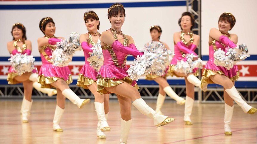 Members of the elderly women cheerleading group Japan Pom Pom