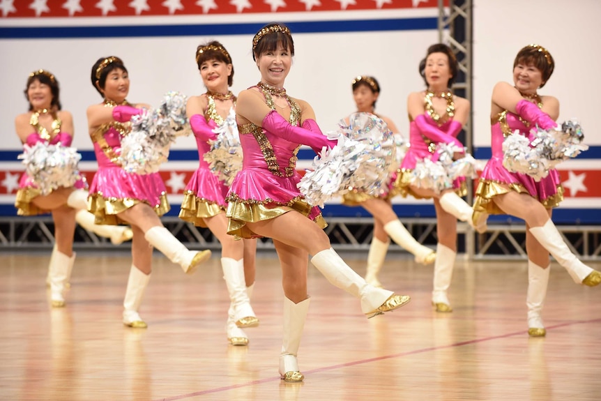 Members of the elderly women cheerleading group Japan Pom Pom