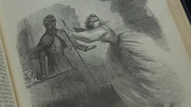 An drawing of a Gothic scene, a man and a woman