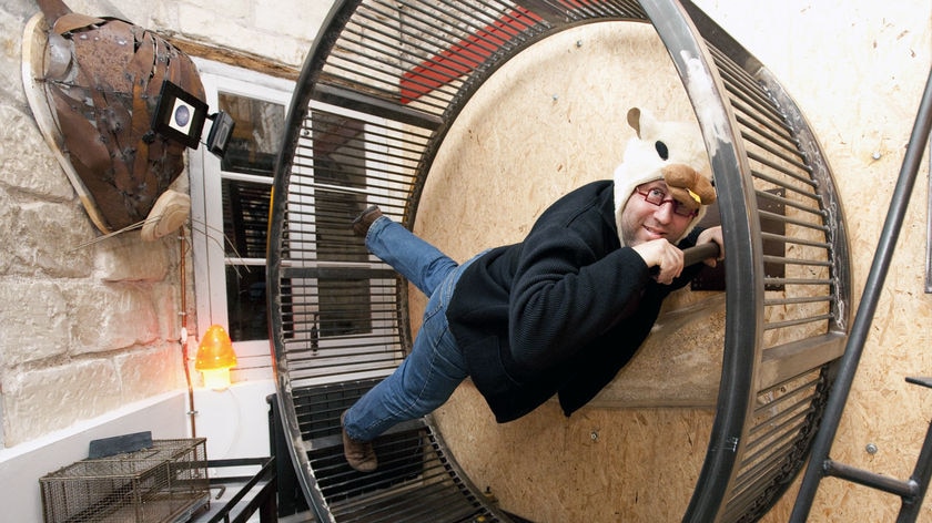 French architect Frederic Tabary poses inside the Hamster's Villa