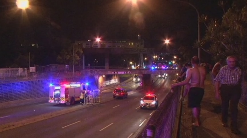 Firefighters battle a blaze on a train near Granville.