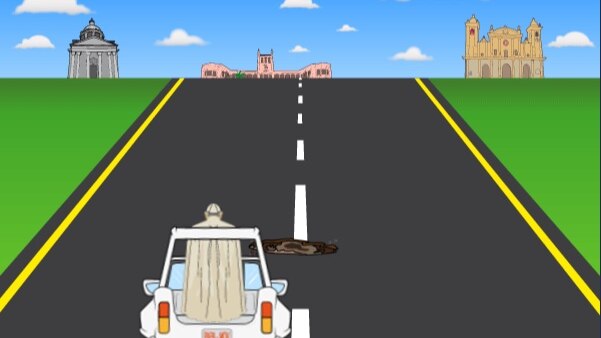 Pope video game - Don't hit that pothole!