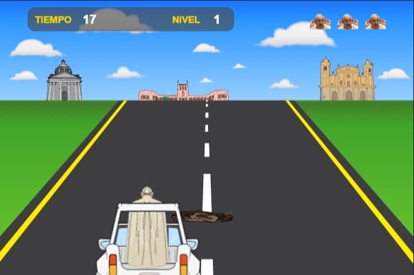 Pope video game - Don't hit that pothole!
