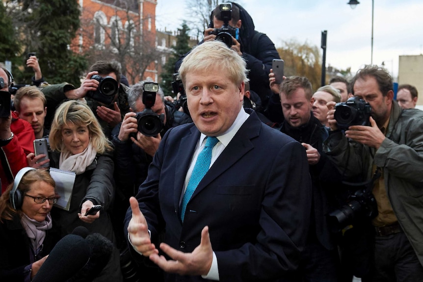 London mayor Boris Johnson delivers a statement to the media.