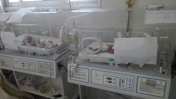 Babies in incubators at a maternity hospital in Syria.