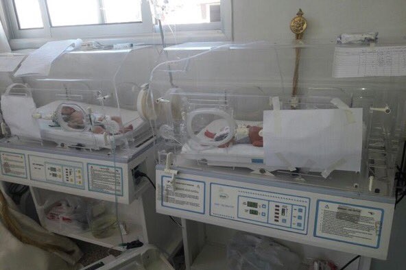 Babies in incubators at a maternity hospital in Syria.