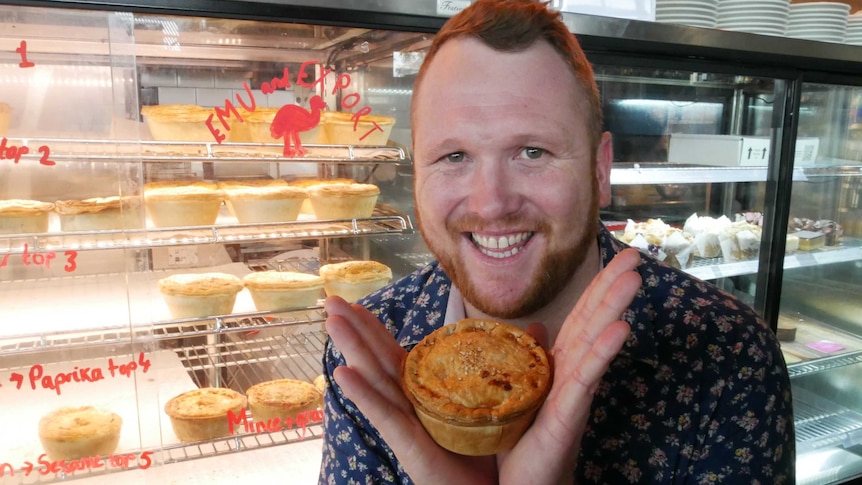 Karratha publican Bart Parsons pictured with his Emu Export Pie